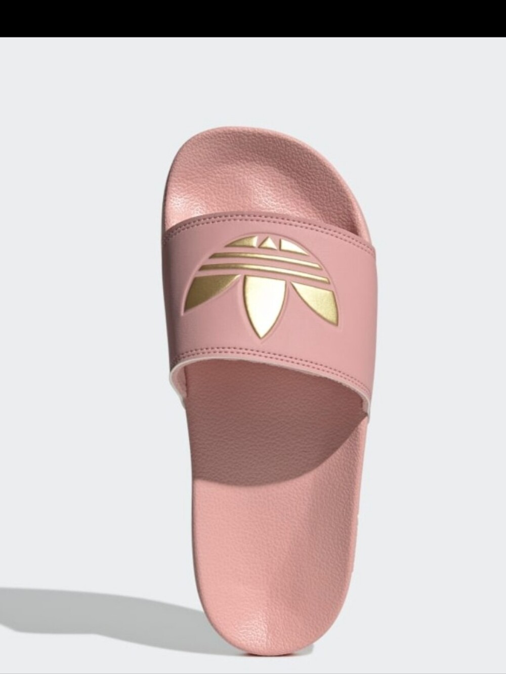 Adidas Pink Slide with Metallic Trefoil Gold Logo